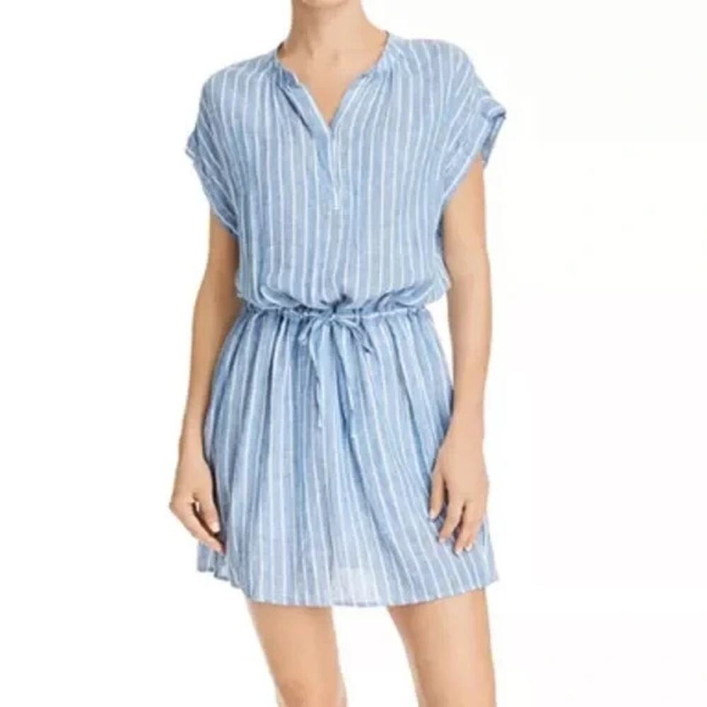 Rails Emma St. Germain Linen Blue White Stripe Blouson Dress XS